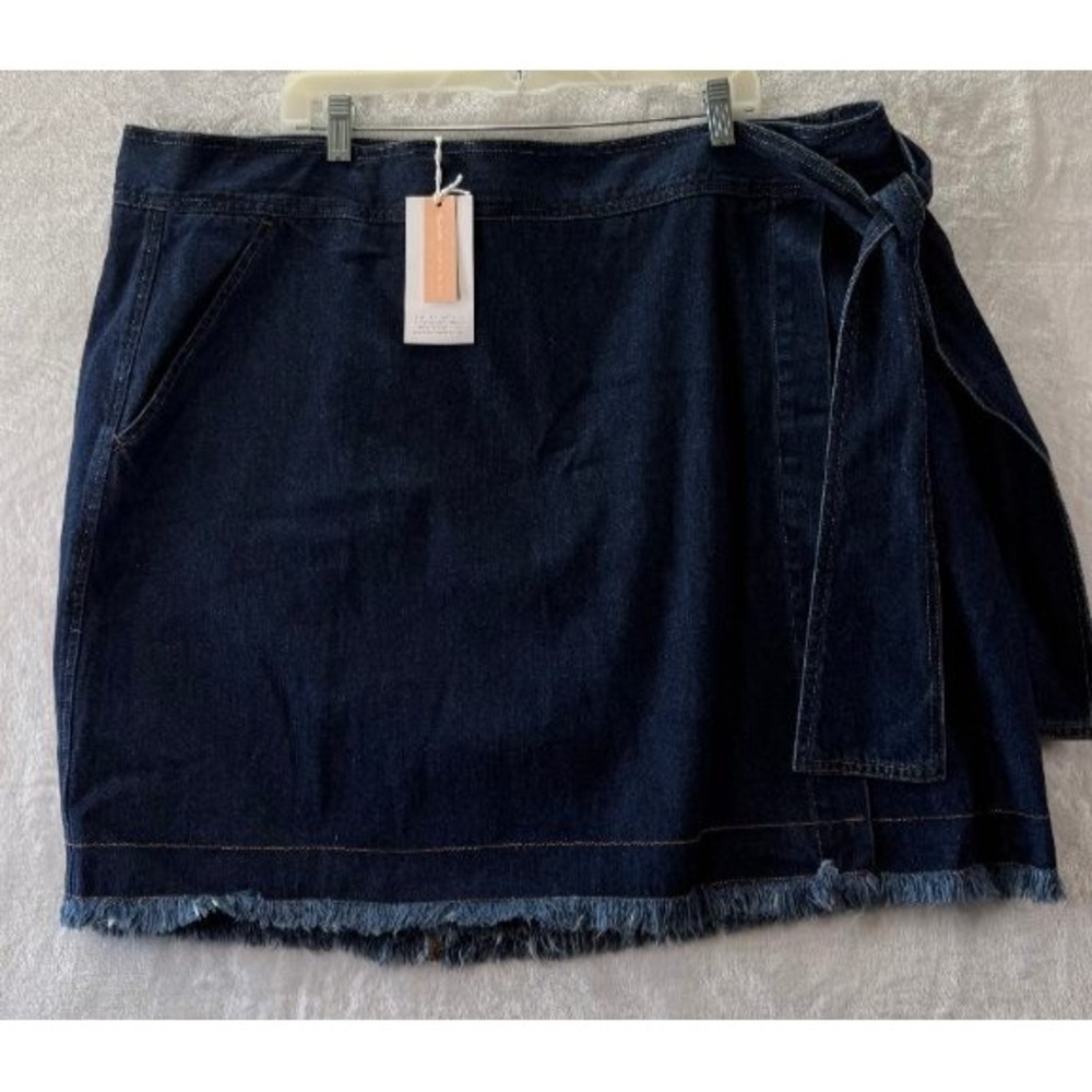 Madewell x Karen Walker Denim Wrap Skirt Frayed Hem Dark Wash Plus Size 24 NWT